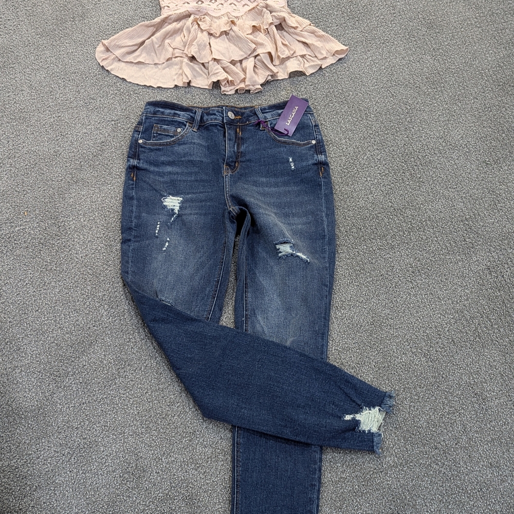 Lascana Blue Distressed Boyfriend Jeans for Women - Picture 3 of 6